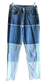 Ragged Jeans Size 28 Colorblock Straight Leg Frayed Denim Photo 0