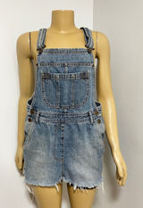 HM Trend Blue Denim Overall‎ Dress Distressed Frayed Hem Womens Size 6 Jumper Photo 0