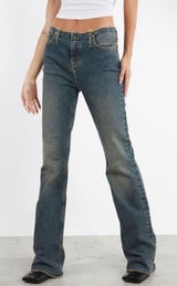 Motel Denim Womens Blue Distressed Raw Waist Low Rise Y2K Flare Jeans Size 31/S Photo 0