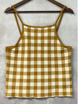 Madewell Womens Gingham Apron Sweater Tank Size XL Antique Gold Cotton Blend Photo 0