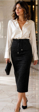 ALC Frank Jaclyn Vegan Leather Smocked Midi Pencil Skirt Black Tie Waist Sz 6 Photo 0