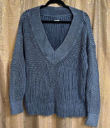 Aerie Vintage Cotton Dyed Navy Blue V Neck Cozy Chunky Sweater Small Photo 0