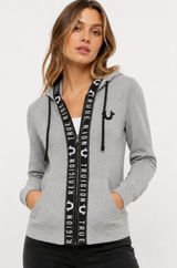 True Religion Logo Tape Zip Up Hoodie Gray Y2K Streetwear Sweatshirt Size Small Photo 0