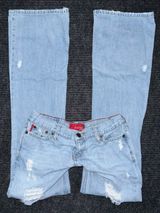 VTG Y2K Hollister Jeans Sz 5 / 29 LONG Light Wash Low Rise Distressed Flare Surf Photo 0