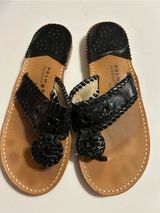 Palm Beach Sandals Black Leather Woven Thong Sandals Photo 0