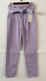 Sézane Paperbag Waist Belted Organic Cotton Tapered Pants Lilac FR34 US2 NWT Photo 0