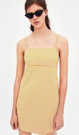 ZARA Orange White Spaghetti Stripe 90s Y2K Stretch Mini Dress - S Photo 0