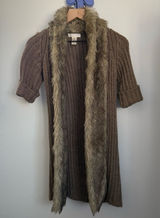 Kenar 2000s Y2K XS Brown Rib Open Long Cardigan Faux Fur Wool Alpaca Phoebe Twilight Photo 0