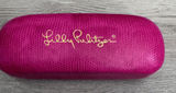 Lilly Pulitzer Pink Textured Hard Eyeglass Case Gold Logo Navy Velvet Interior Photo 0