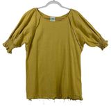 ShopTheMint Women M Yellow Boho Smocked Short Sleeve‎ Linen Blouse Fall Layering Photo 0