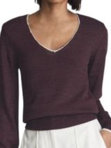 Reiss Brown V-Neck Sweater with White Trim Sz S Photo 0