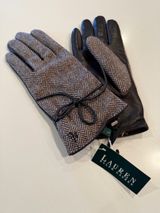 Lauren Ralph‎ Lauren Herringbone Wool Gloves Brown Leather Photo 0