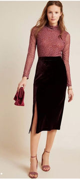 Anthropologie Maeve Velvet Midi Skirt w slit sz 2 rich plum Photo 0