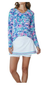 LILLY PULITZER Tarah Luxletic SunGuard Top M Ravello Blue Perfect Match Tennis Photo 0