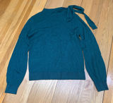 Ann Taylor‎ Green Tie Mock Neck Sweater Womens Size Medium Lightweight Career Photo 0