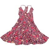 Kimchi Blue Boho Floral Ruffle Mini Dress Plum Lace Up Back Sleeveless Sundress Photo 0
