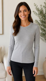 White House Black Market Gray Jeweled Button Knit Top Small Quiet Luxury Photo 0