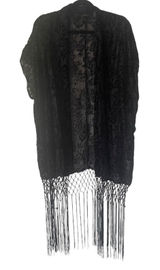 Jessica Simpson XL Witchy Velvet Fringe‎ Metallic Open Front Cardigan Long Top Photo 0