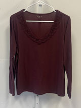 Loft Outlet XL Burgundy Crochet Lace V-Neck Long Sleeve Cotton Top Soft Photo 0