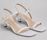 CUSHIONAIRE Soprano Kitten Heel Sandal Womens 11M White Strappy Square Toe Chic Photo 0