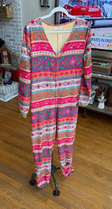 Natural Life border print fleece onesie colorful boho floral pattern M Photo 0