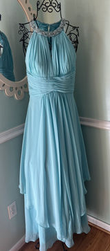 $240 ELIZA J 4 Dress Embellished Tiered Chiffon Halter‎ Gown formal AQUA Prom Photo 0