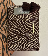 NEW Vince Camuto Brown Textured Zebra Print Large Makeup Cosmetic Pouch Bag Photo 0