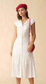 Rihoas Solid White Color Lapel Midi Dress Photo 0