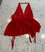 NWT Victoria’s Secret Red‎ Sheer Lace Plunge Babydoll Garter Lingerie Size Large Photo 0