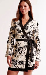 Abercrombie & Fitch Womens Black Cream Floral Wrap Mini Dress Long‎ Sleeve Photo 0
