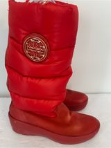 Tory Burch Red Quilted Wedge Winter Boots with Gold Logo Photo 0