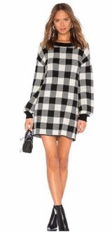 LPA Buffalo Plaid Crewneck Wool Blend Sweater Dress‎ Women's Size S Cabin Core Photo 0