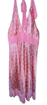 Forever y2k Coral Pink Polka Dot Satin Halter Empire Waist Dress Size Large Photo 0