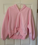 As Revival Cozy Light Pink Hooded Pullover Sweatshirt with Snap-Trim V-Neck Photo 0
