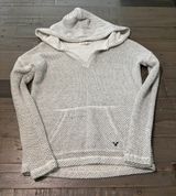 American Eagle Outfitters Women’s XS Knit Hoodie Sweater Gray White Pullover Photo 0