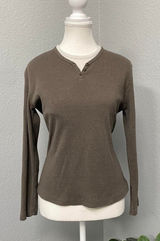 Carolyn Taylor Brown Waffle Knit Long Sleeve Faux Double Layered Y2k Grunge Alt Photo 0