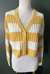American Eagle Yellow Striped Cardigan Sweater Womens XS Crop Y2K Vibes Preppy Photo 0