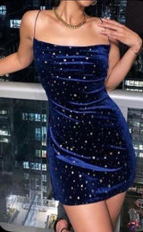 Zaful large velvet royal blue mini spaghetti strap dress w/ gold star celestial Photo 0