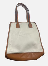 Zara Tote Bag Women Large White Brown Canvas Faux Leather Trim Minimalist Chic Photo 0