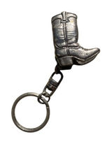Vintage Silver Tone Pewter Cowboy Boot Keychain‎ Western Rodeo Fob Swivel Clasp Photo 0