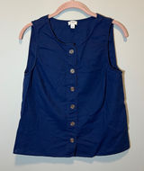 J. Crew Navy Blue Linen Cotton Blend Button Front Sleeveless Top Small Photo 0