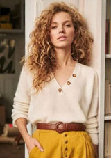 Sezane Willy Mohair Alpaca Henley Sweater Ecru Cream‎ Button Detail XS Photo 0