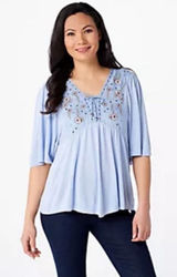 Haute Hippie Tribe Blue Viscose Floral Embroidered Short‎ Sleeve Blouse Size S Photo 0