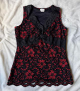 vintage y2k whimsygoth witchy fairycore black & red lace tank top size small Photo 0