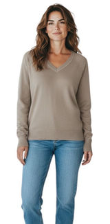 Comptoir Des Cotonniers Neutral Cashmere Vneck Popover Taupe Sweater M Photo 0