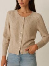 Alex Marie 100% Cashmere Pointelle Button Cardigan Cottagecore Beige M Soft Girl Photo 0