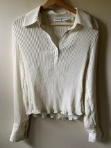 Newport News Vintage Pleated Cream Long-Sleeve Collared Top Photo 0
