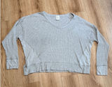 OFFLINE by Aerie Waffle Knit Top‎ Gray V-Neck Oversized Long Sleeve Shirt Large Photo 0
