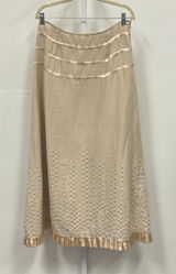 Essence Tan Sequin Ruffle Hem Midi Skirt Satin Trim Size 30 Neutral Boho Chic Photo 0