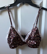 aerie Floral Lace Trim Bralette in Burgundy Size Small Photo 0